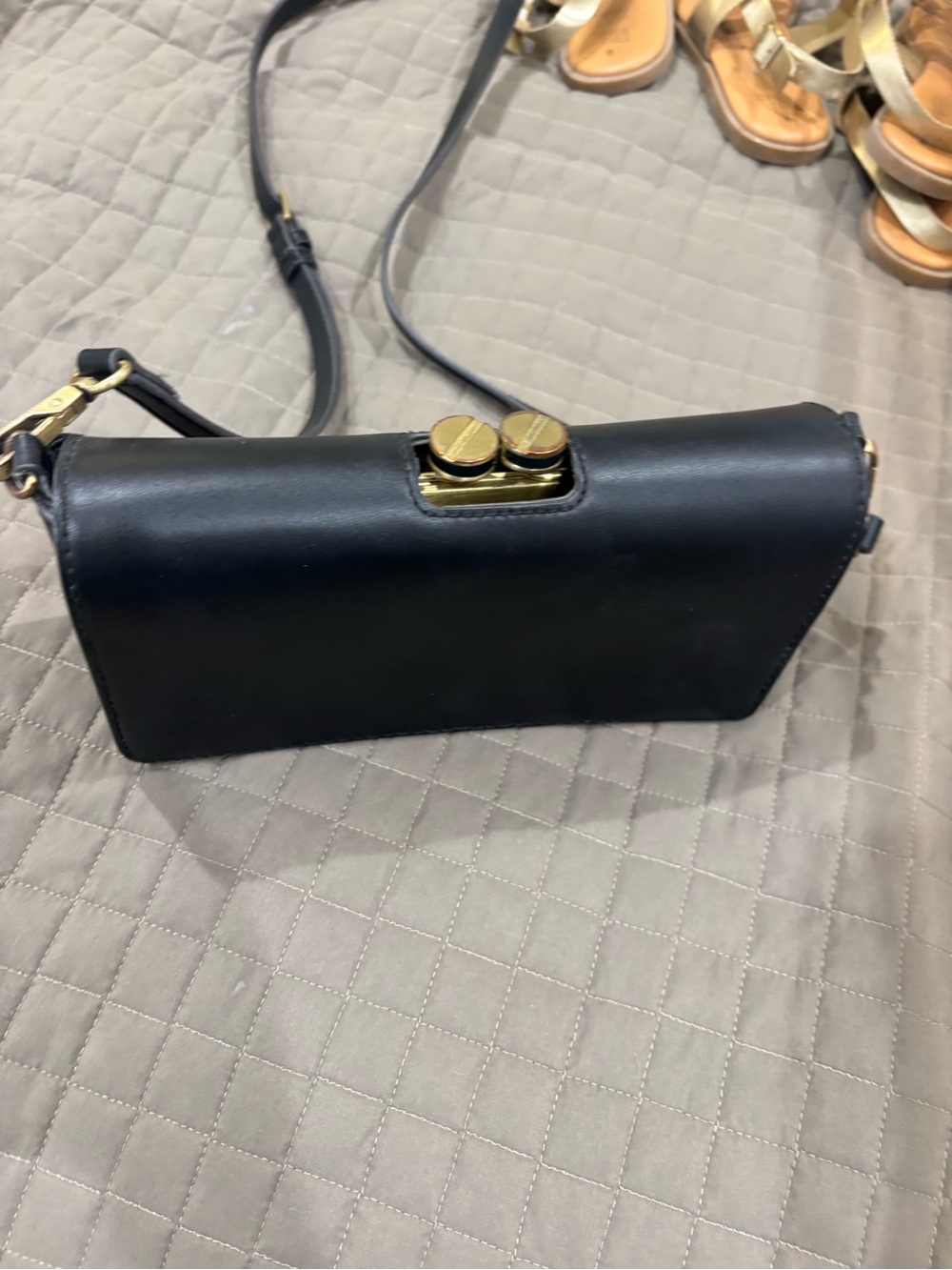 Aimee Kestenberg Black Leather Crossbody with Gold Hardware